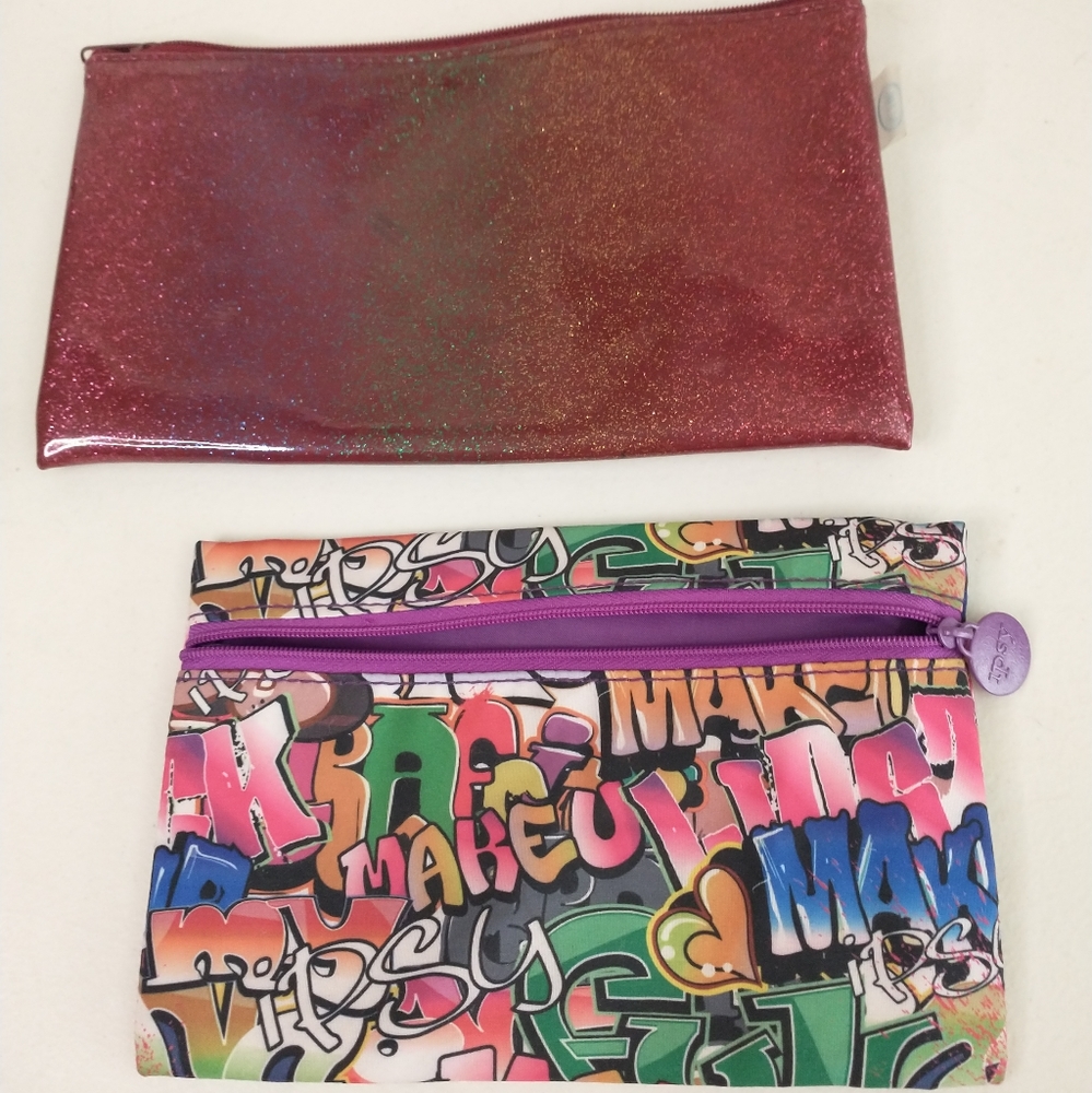 Cosmetic Makeup Travel Bags Glitter & Graffiti SET OF 2